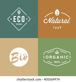 Set Of Organic Food Badges. Retro Organic Logo