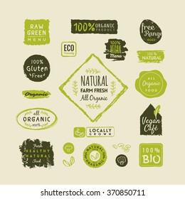 Set of organic food labels and design elements