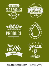 Set of organic food labels and design elements or eco product. Vector Illustration.