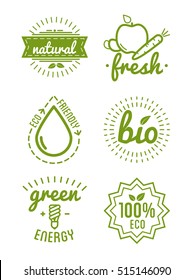 Set of organic food labels and design elements or eco product. Vector Illustration.