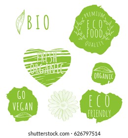 Set of organic food labels. Eco product badges and elements. Vector illustration for your design.