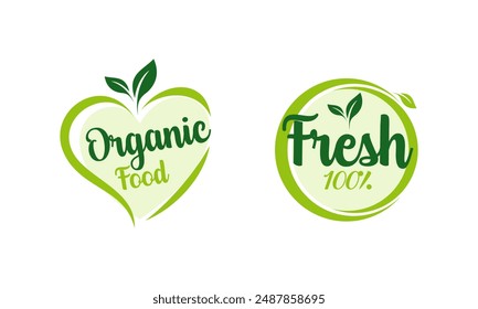 Set of Organic Food Logos, Natural Farm Products, and Healthy Life Concept Vector