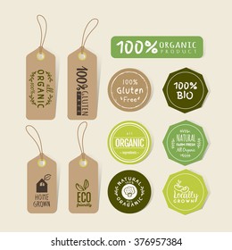 Set of organic food tag and label sticker design elements