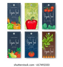 Set of organic food tags. Vector illustration.