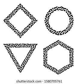 Set of organic frames: circle, square, triangle, hexagon. Frames made from water drops silhouettes. Organic shapes. Eps10 vector