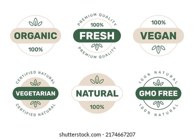 Set of organic, fresh, vegan and natural products label. Ecology icon, badge and logo collection.