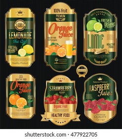 Set of organic fruit retro vintage golden labels collection