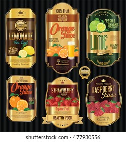 Set of organic fruit retro vintage golden labels collection