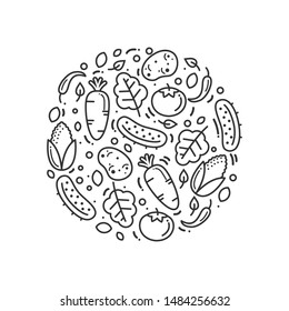 Set  of Organic Fruit and Vegetables Simple Icons