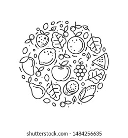 Set  of Organic Fruit and Vegetables Simple Icons