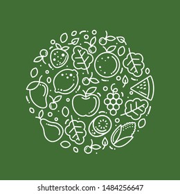 Set  of Organic Fruit and Vegetables Simple Icons