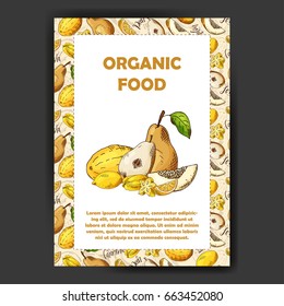 Set of organic fruits cards. Hand drawn sketch elements. Banner collection template. Farm company. Vector illustration for poster.