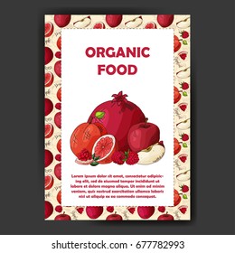 Set of organic fruits cards. Hand drawn sketch elements. Banner collection template. Farm company. Vector illustration for poster.