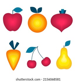 Set of organic fruits, vegetables and berries isolated on white background. Healthy lifestyle. Vector illustration in flat style.