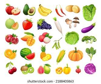 Set of organic fruits and vegetables vector illustration