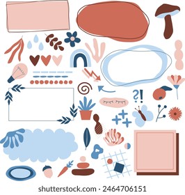 Set of organic girly social sites isolated elements in earthy colors