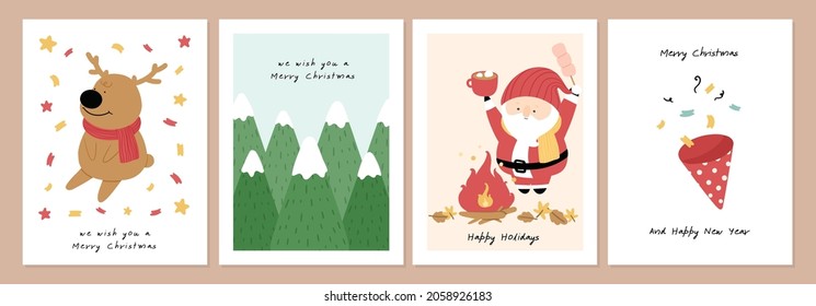 Set of Organic hand drawn christmas cards vector illustration