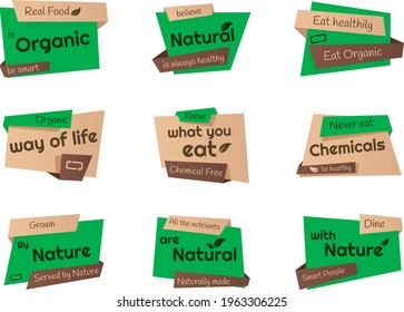 Set of organic and healthy food badges vector, easy to modify