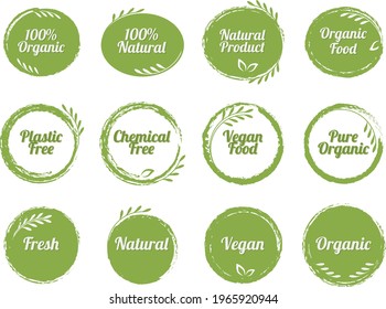 set of organic and healthy food label badge vector collection, ready for use in web or print design.