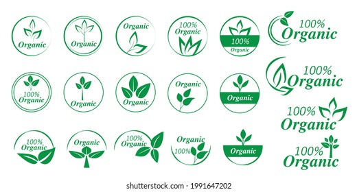 Set of organic icons. Green, Organic, Ecology, recycle, SDG's and Sustainable illustration. Vector illustration. logo, tag design icons.