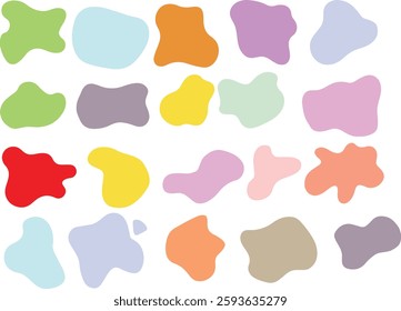 Set of organic irregular blob shapes. Random deform spot fluid circle Isolated on white background. Organic amoeba Doodle drops Retro vector elements. Abstract rounded forms Vector illustration