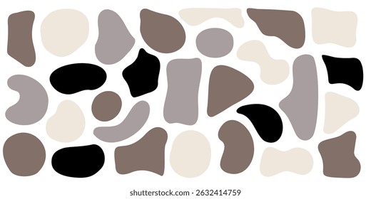 Conjunto de Formas orgánicas de manchas verdes irregulares. Círculo de líquido de punto de deformación aleatoria aislado sobre fondo blanco. Gotas de Doodle de ameba orgánica Elementos de Vector retro. Abstractas formas redondeadas de Ilustración vectorial.