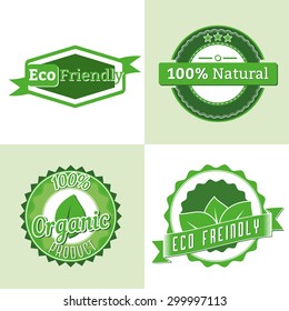 Set of organic labels and Eco friendly badges in vintage style, vector illustration