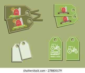 Set of organic labels - stickers for natural farm products. Ecology theme. Green eco design. Vector illustration.