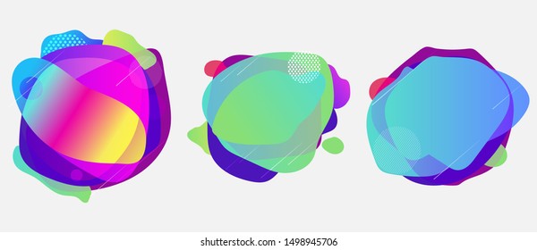 Set of organic liquid flowing shapes. Colorful vector backgrounds with gradients, dynamic forms and geometric details