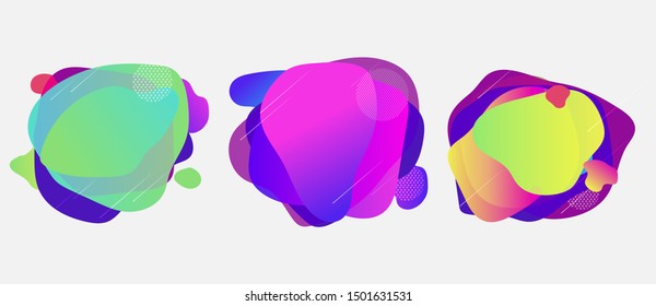 Set of organic liquid flowing shapes. Colorful vector backgrounds with gradients, dynamic forms and geometric details