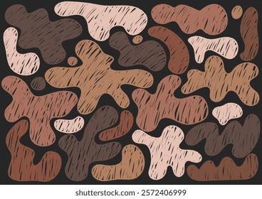 Set of organic liquid shapes and fluid forms. Hand drawn textured modern figures. Various bubbles, organic irregular shapes with pencil or crayon texture. Vector illustration.