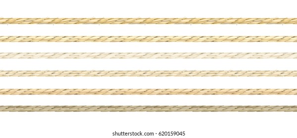 Set or organic look linen string vector in 6 types of coloring. Seamless pattern of neat realistic flax material texture cords.