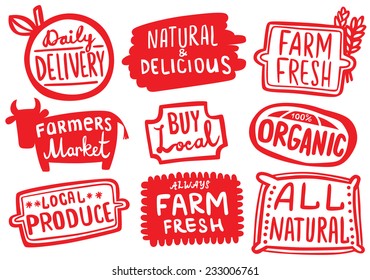 Set of Organic and Natural Farm Produce Stickers