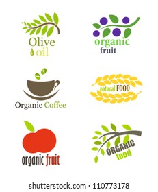 Set of organic and natural food labels or logos. Vector illustration