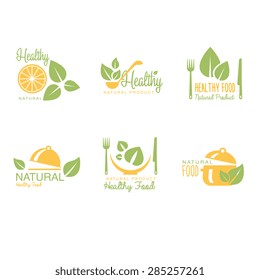 Set of organic and natural food labels or logos. Vector illustration