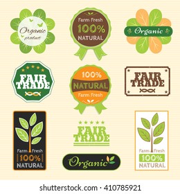 Set of organic non chemical quality and fair trade guarantee tag label emblem sticker for plant fruits and vegetable 