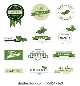 Set of organic product, Natural, Organic, Bio, Farm Fresh Guaranteed Labels and Badges Vector Design illustration collection on white background.