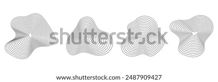 Set of Organic shape ripple circular concentric texture, annual wood tree line ring. Vector Illustration.