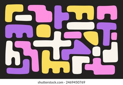 set of organic shapes in modern style, seamless pattern background. background with bright color liquid hand draw blobs shape. tileable maze style