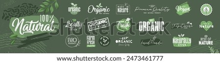 Set of organic signs and stickers. Vector illustrations for graphic and web design, marketing, social media and business presentation. 