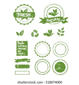 Set of organic stamps, labels, banner, badges, stickers. Kit of elements for natural, eco, bio, fresh products. Vector illustration.