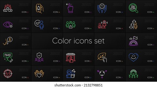 Set of Organic tested, Inclusion and Bell alert line icons. Include Cleaning, Business meeting, Genders icons. Safe time, Myopia, Delivery market web elements. Smile face. Vector