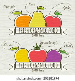 set of organic vegetable and fruit, vector illustration