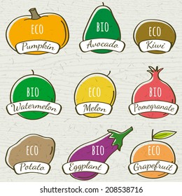 set of organic vegetable and fruit, vector illustration
