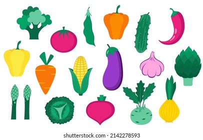 Set of organic  vegetables  isolated on white background. Healthy lifestyle. Vector illustration in flat style.