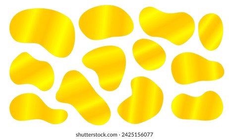 Conjunto de fondo de oro ondulado orgánico. forma de mancha de oro ondulado. formas de oro orgánicas. Formas abstractas del oro para la bandera, el telón de fondo, el volante. 