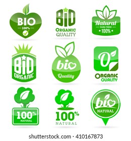 Set of organic-bio - green icons on the white background.