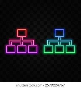 Set Organization Company Hierarchy Icons -Stock Vector. neon style..