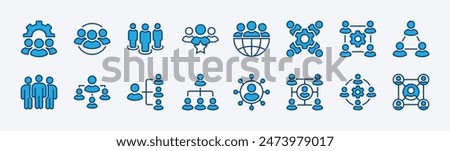 Set of organization icon. Containing people group, hierarchy, structure, company, leadership, teamwork, networking, business, team, collaboration, community, connection. Vector illustration