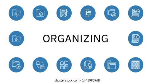 Set of organizing icons such as Folder, Notepad, Time management, Folders, Archive, Binders , organizing